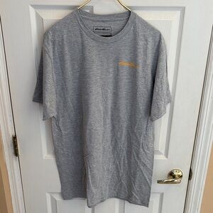Eddie Bauer Gray Crewneck Tee with orange Script Logo men’s NWT size large